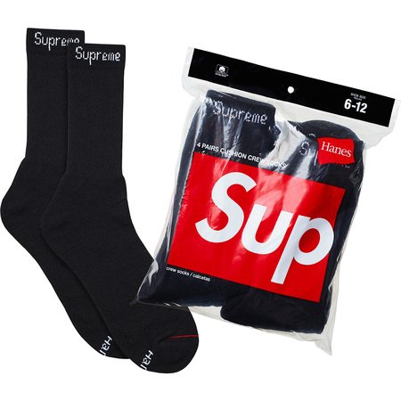 Supreme Hanes Crew Socks(4 Pack)- Black