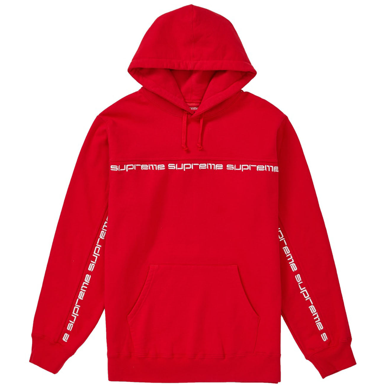 Supreme Text Stripe Hooded Sweatshirt- Red
