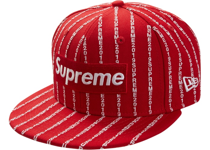 Supreme Text Stripe New Era Cap- Red