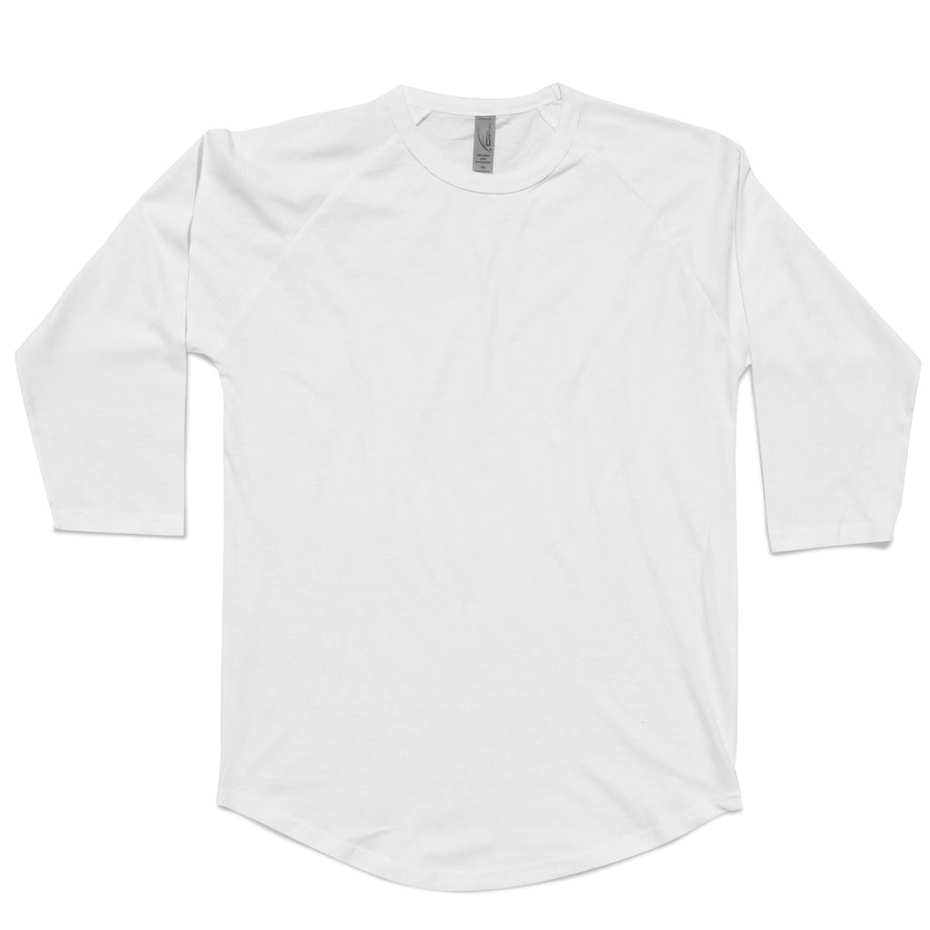 Scoop Bottom 3/4 Raglan Sleeve Tee (White)